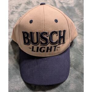NWT Busch Light Snapback Hat Two-Tone Tan & Dark Blue - Beer Mountain Logo Cap